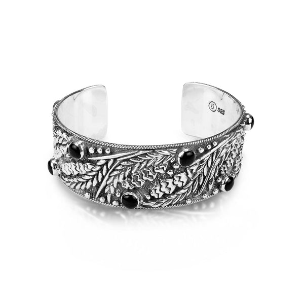 PADI KAPAS Large Open Cuff with Black Onyx Round Stone (005 CSKS)