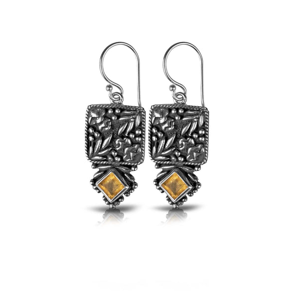 PADI KAPAS Double Square Drop Earring with Citrine Square Stone (011ESKS-CT)