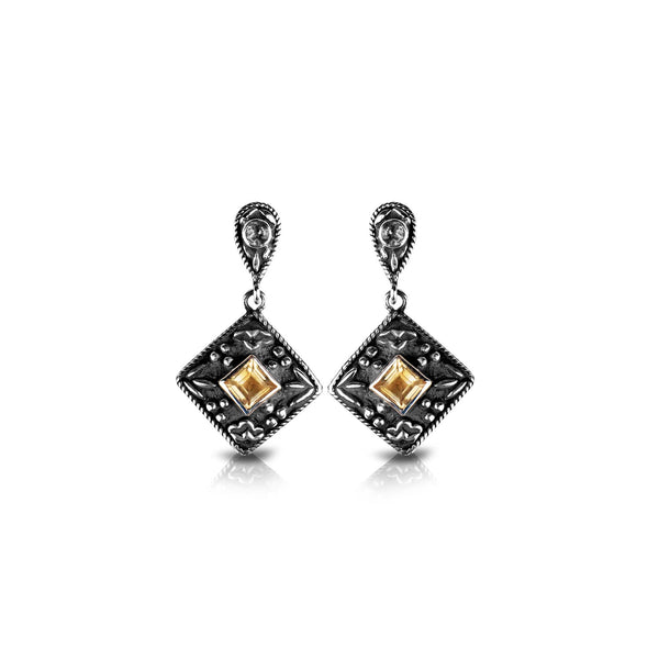 PADI KAPAS Square Drop Earring with Citrine Square Stone (012ESKS-CT)