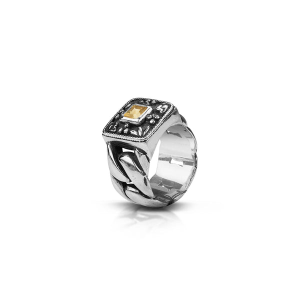 PADI KAPAS Chain Ring with Citrine Square Stone (016RSKS-CT)