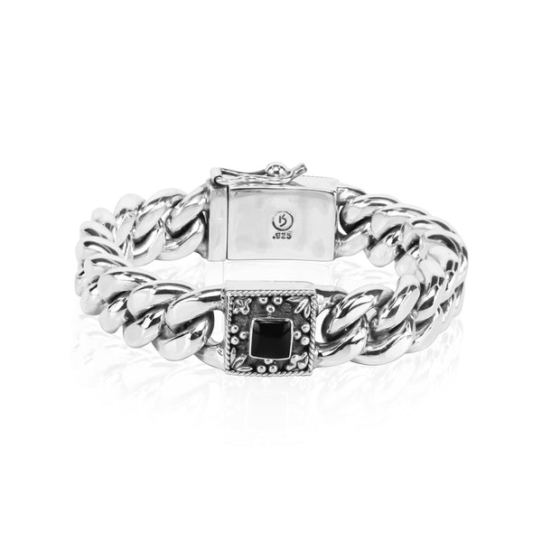 PADI KAPAS CLASSIC Chain Medium Bracelet with Black Onyx Square Stone (017 BSKS-M)