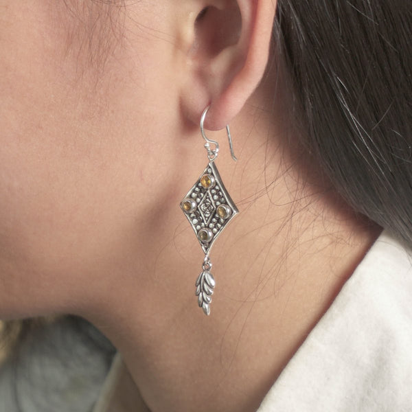 PADI KAPAS Square Drop Earring with Citrine Multistones (019ESKS-CT)