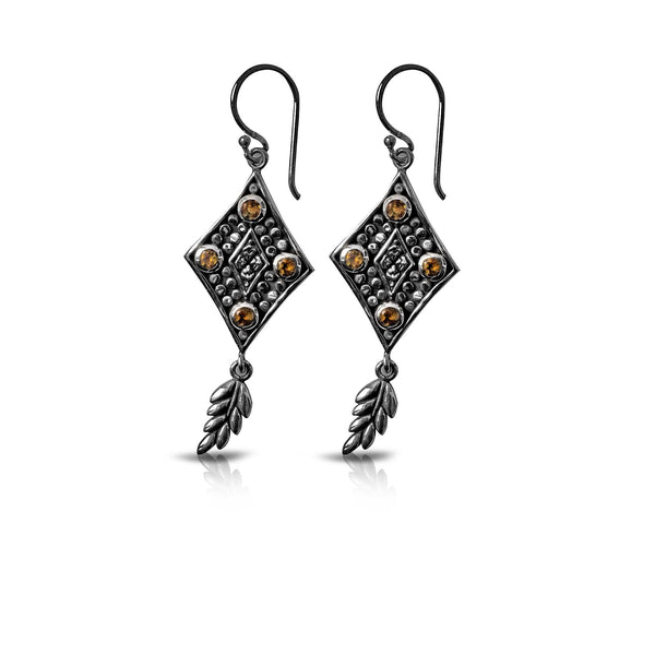 PADI KAPAS Square Drop Earring with Citrine Multistones (019ESKS-CT)
