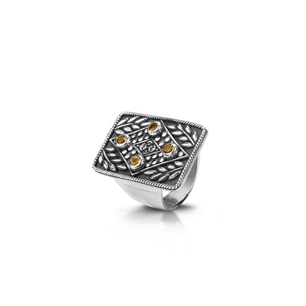 PADI KAPAS Rectangle Large Ring with Citrine Round Multistones (021RSKS-CT)
