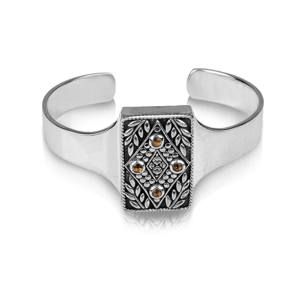 PADI KAPAS CLASSIC SMOOTH Open Cuff with Citrine Round Stone (022 CSKS)