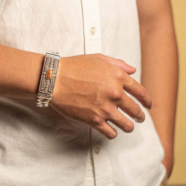 PADI KAPAS CURB Chain Large Bracelet with Citrine Rectangle Stone (030 BSKS-L)