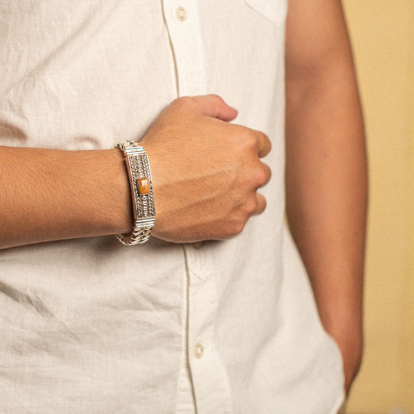 PADI KAPAS CURB Chain Medium Bracelet with Citrine Rectangle Stone (031 BSKS-M)