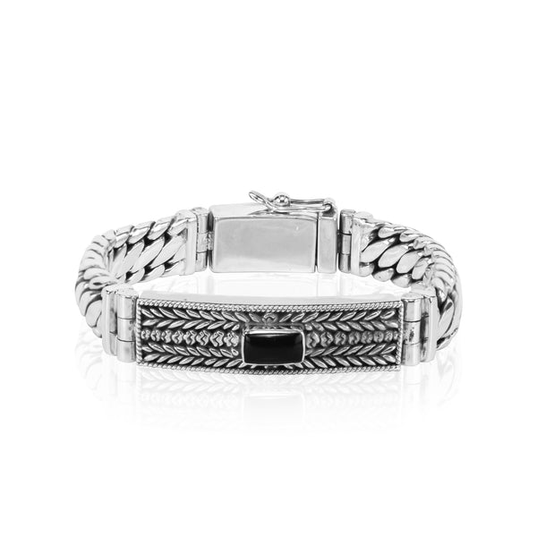 PADI KAPAS DELAPAN Chain Small Bracelet with Black Onyx Rectangle Stone (031 BSKS-S)