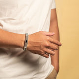 PADI KAPAS BRAID Chain Small Bracelet with Black Onyx Rectangle Stone (032 BSKS-S)