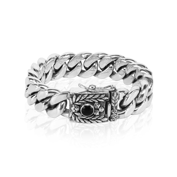 PADI KAPAS CLASSIC Chain Large Bracelet with Black Onyx Round Stone (040 BSKS-L)