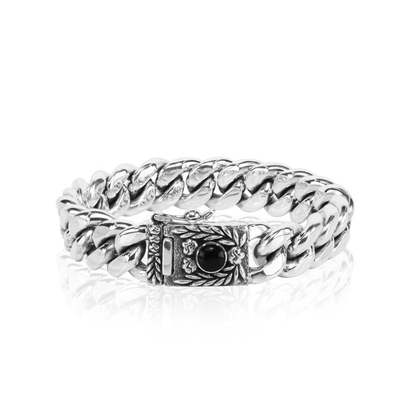 PADI KAPAS CLASSIC Chain Medium Bracelet with Black Onyx Round Stone (041 BSKS-M)