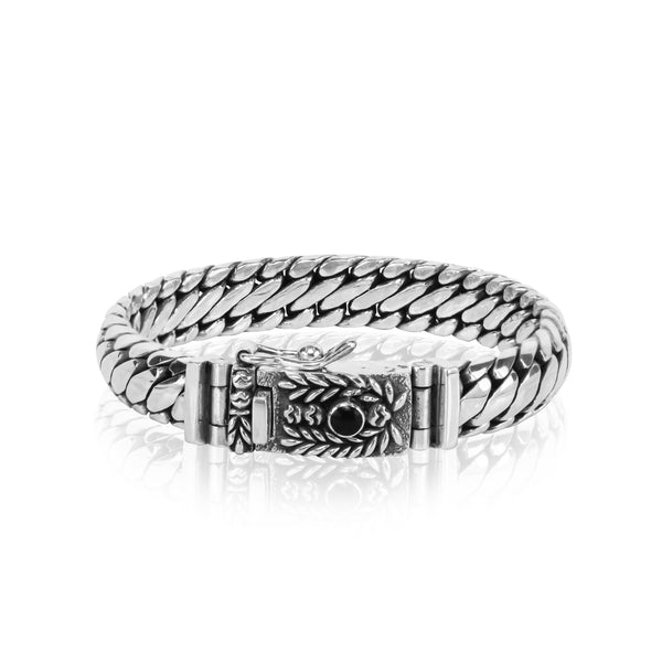 PADI KAPAS DELAPAN Chain Small Bracelet with Black Onyx Round Stone (051 BSKS-S)