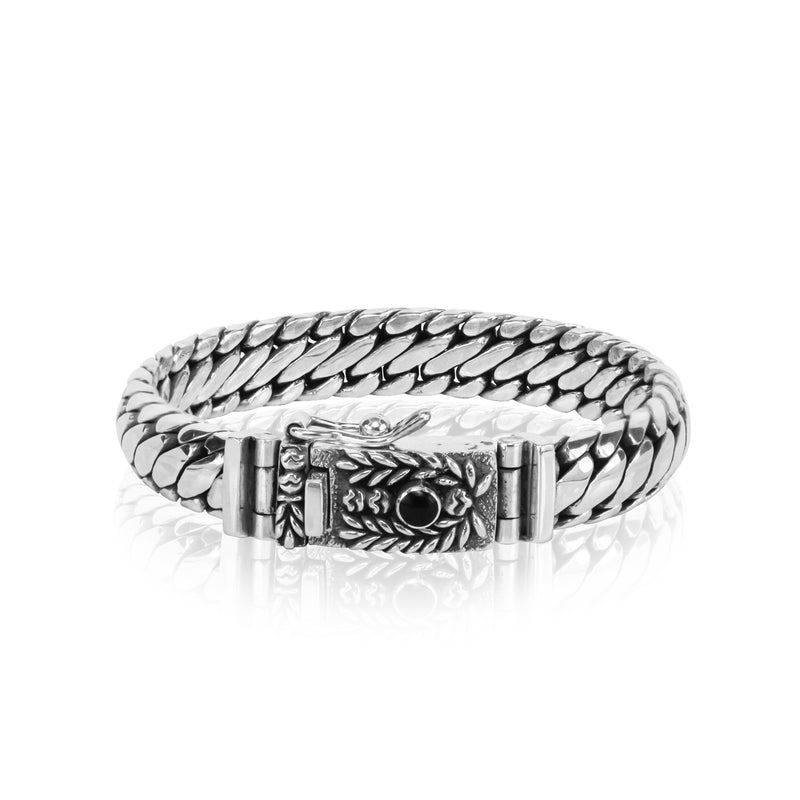 PADI KAPAS DELAPAN Chain Small Bracelet with Black Onyx Round Stone (051 BSKS-S)